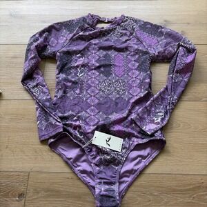 Rusty Australia Rash Guard Purple Patchwork  Long Sleeve Bodysuit Medium Swim